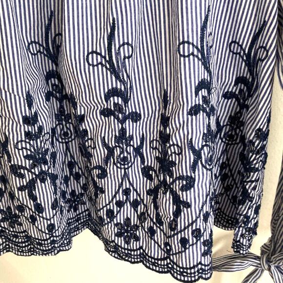 Maison Jules Embroidered Stripe Cotton Blouse, Size Medium - Picture 4 of 5